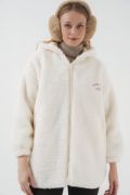 9102 Oversize Kapüşonlu Beyaz Peluş Kaban resmi